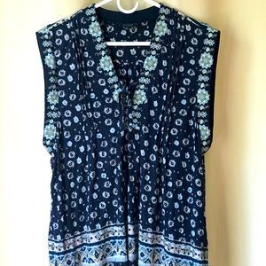 Lucky Brand Blue Floral Bohemian Blouse
